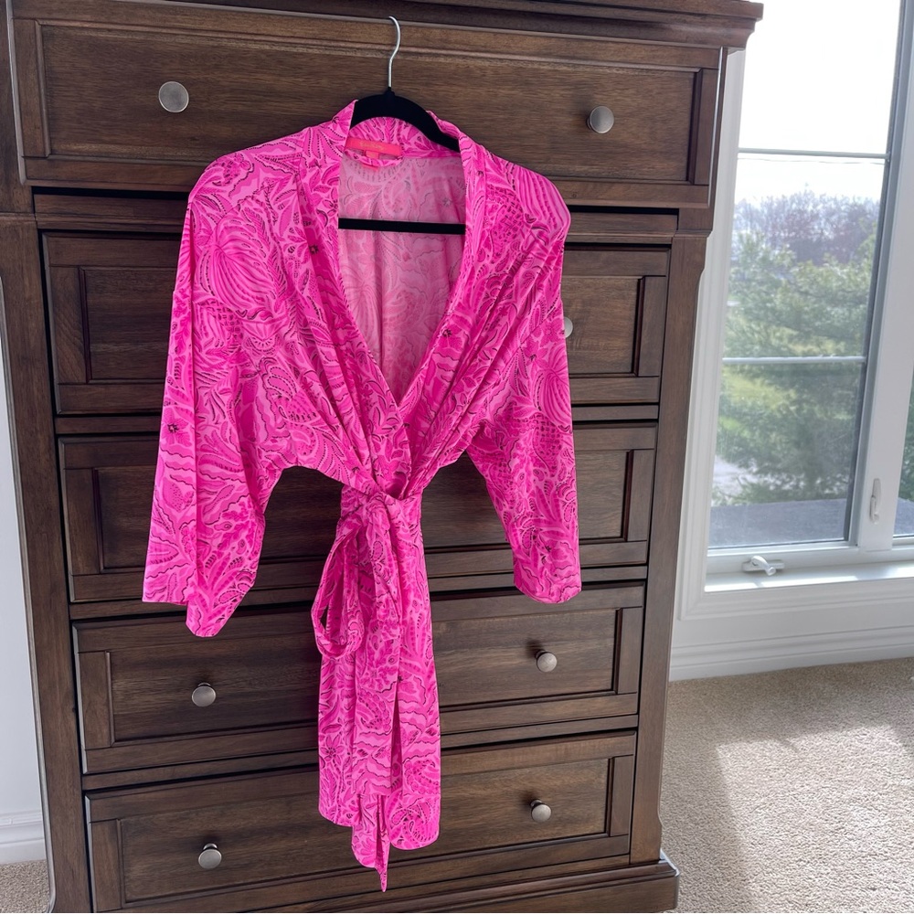 Pink Women's Vibrant Pink Stretchy Kimono Style Lounge Robe - Size L/XL